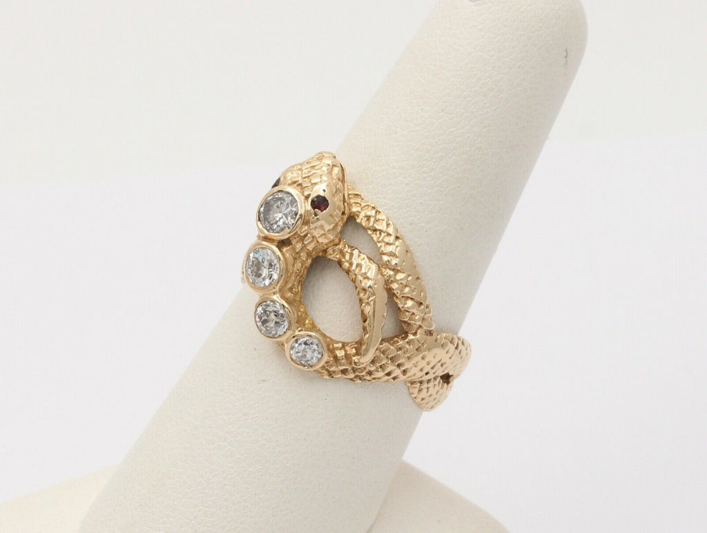 Vintage Snake Diamond Rubies 14K Yellow Gold Ring