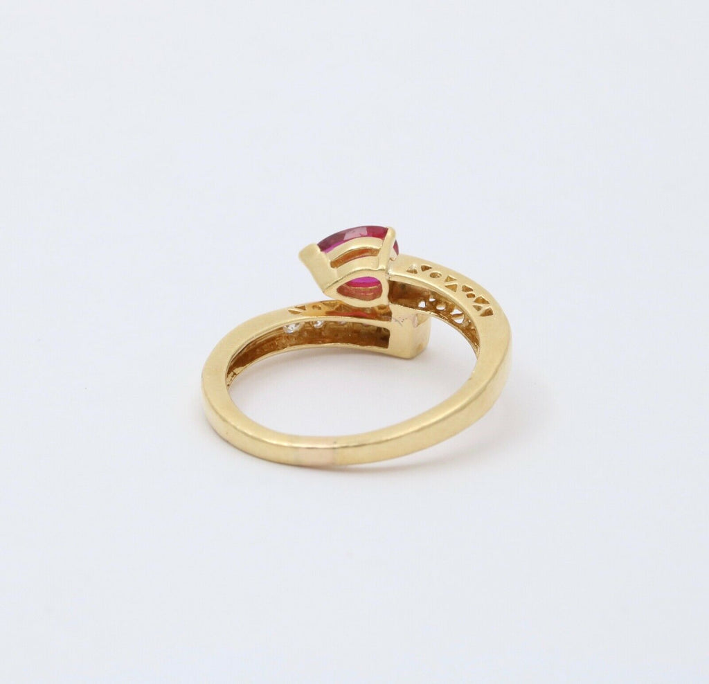 Vintage 18K Yellow Gold Bypass Snake Ruby and Diamond Ring Stacking Ring.