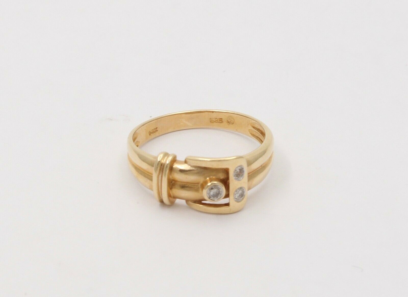 Vintage Estate Belt Buckle Diamond 14K Yellow Gold Ring Band, Stacking Ring.