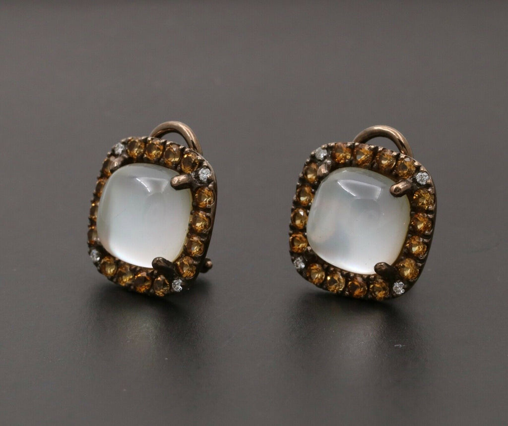 Vintage Italian Zoccai Crystal Diamonds Citrine 18K Earrings
