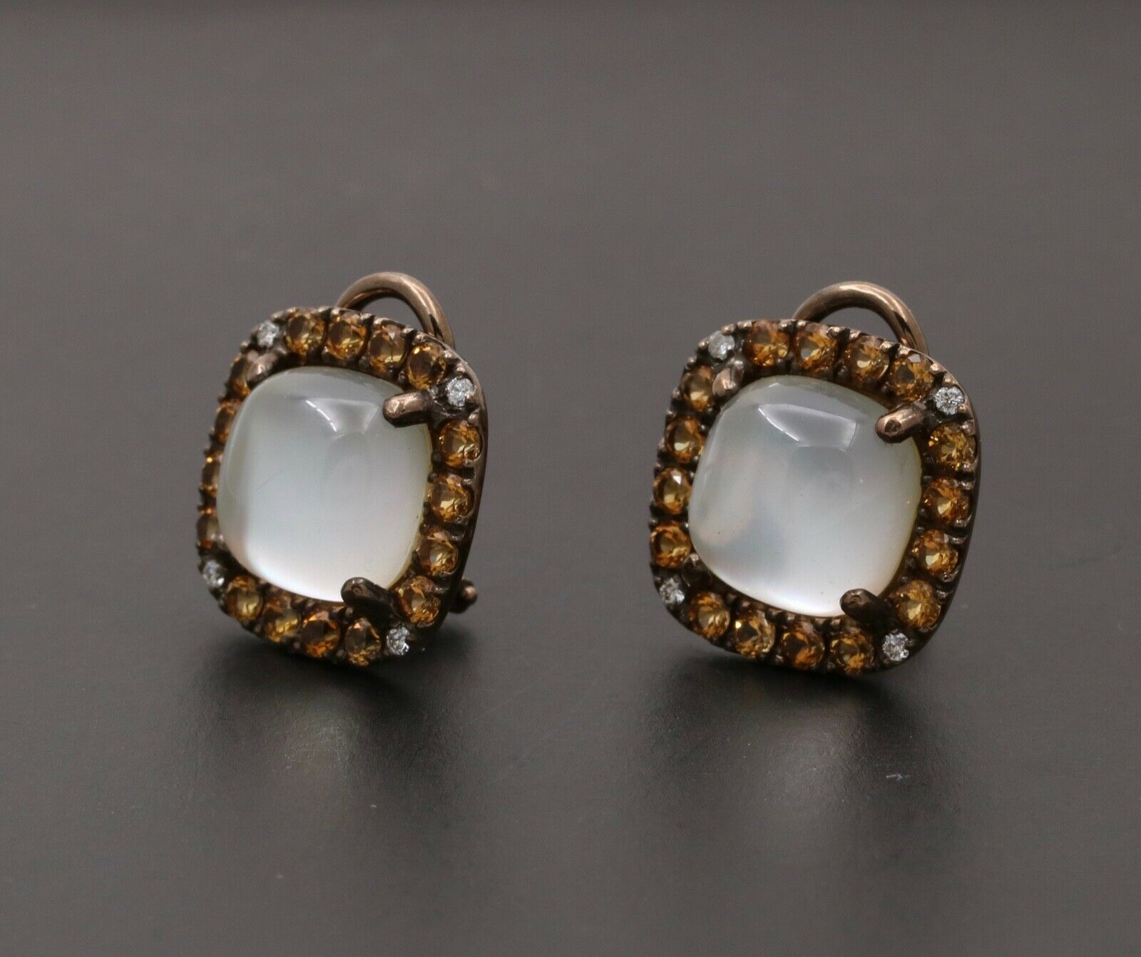 Vintage Italian Zoccai Crystal Diamonds Citrine 18K Earrings