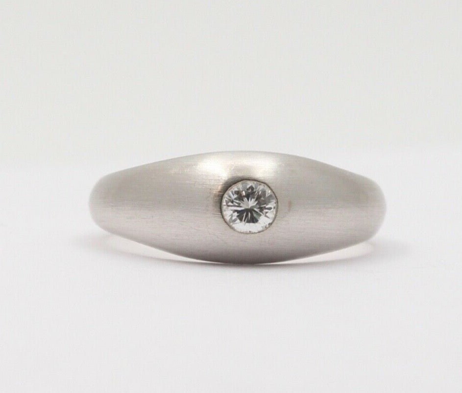 Vintage Unisex Diamond 14K White Gold Gypsy Ring