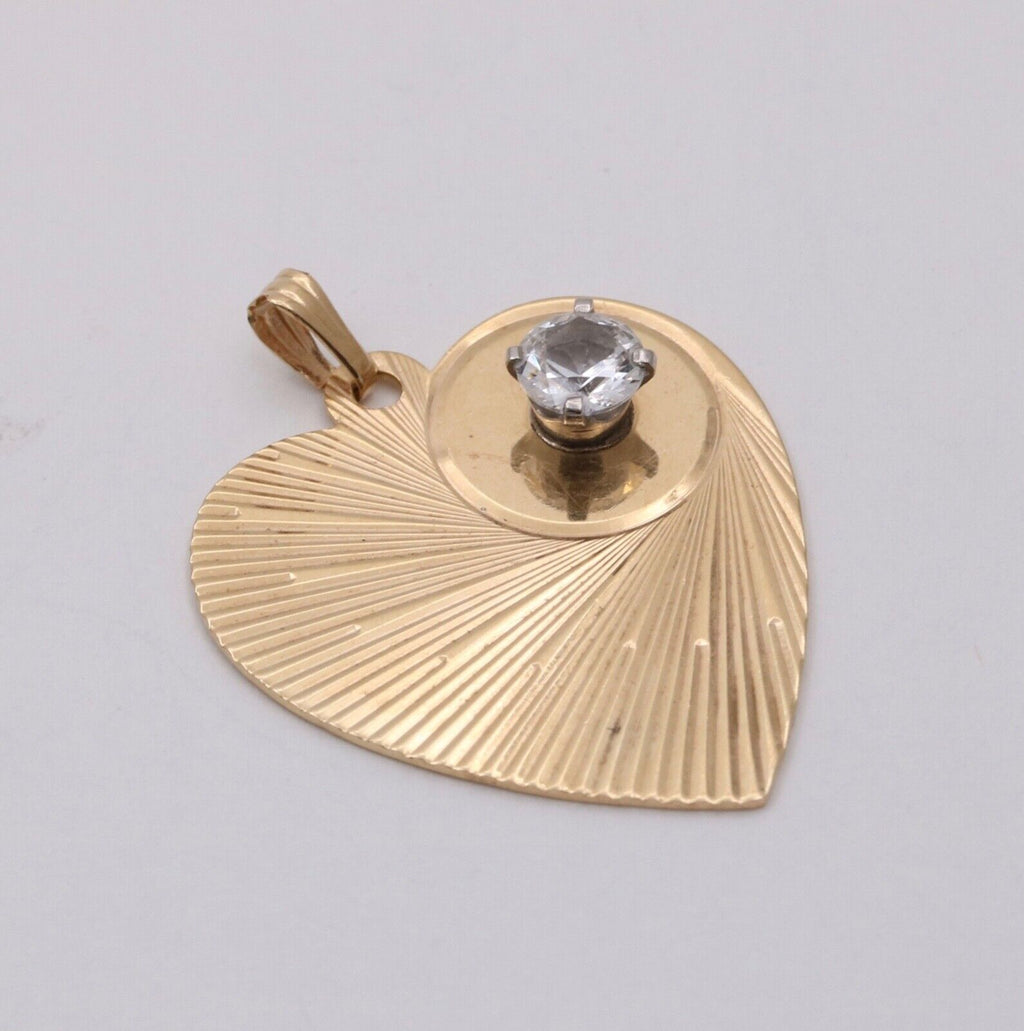 Vintage Heart 14K Yellow Gold CZ Pendant