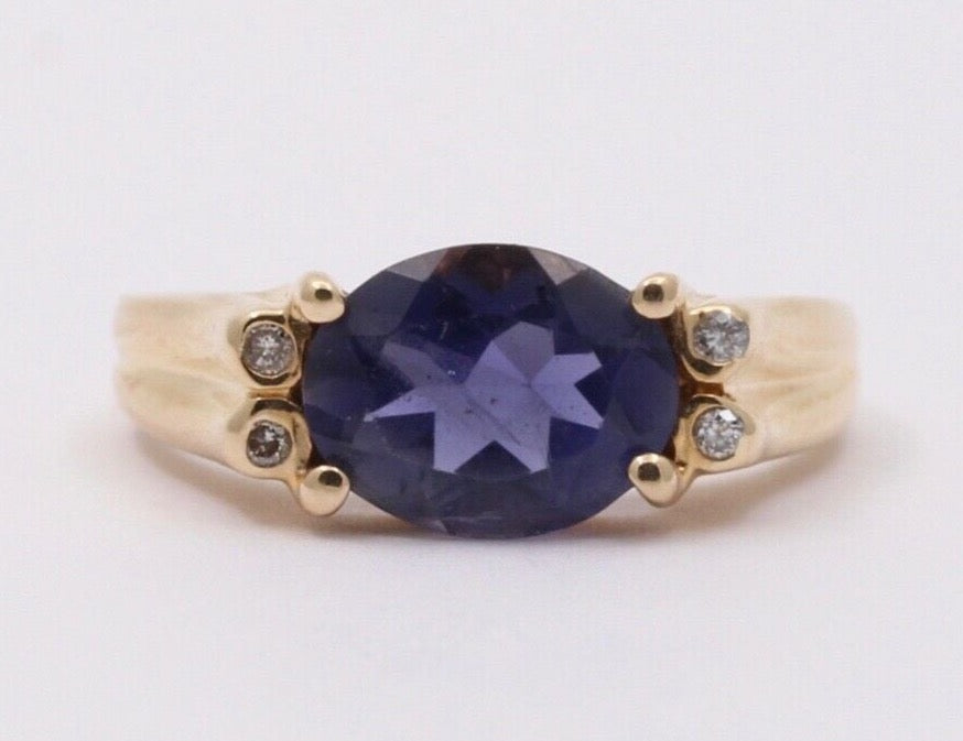 Vintage Iolite Diamonds 14K Yellow Gold Ring