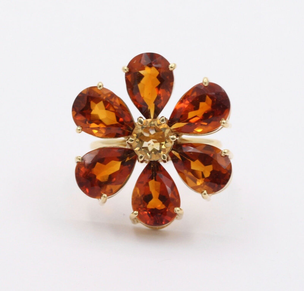 Vintage Flower Fire Citrine 18K Yellow Gold Ring