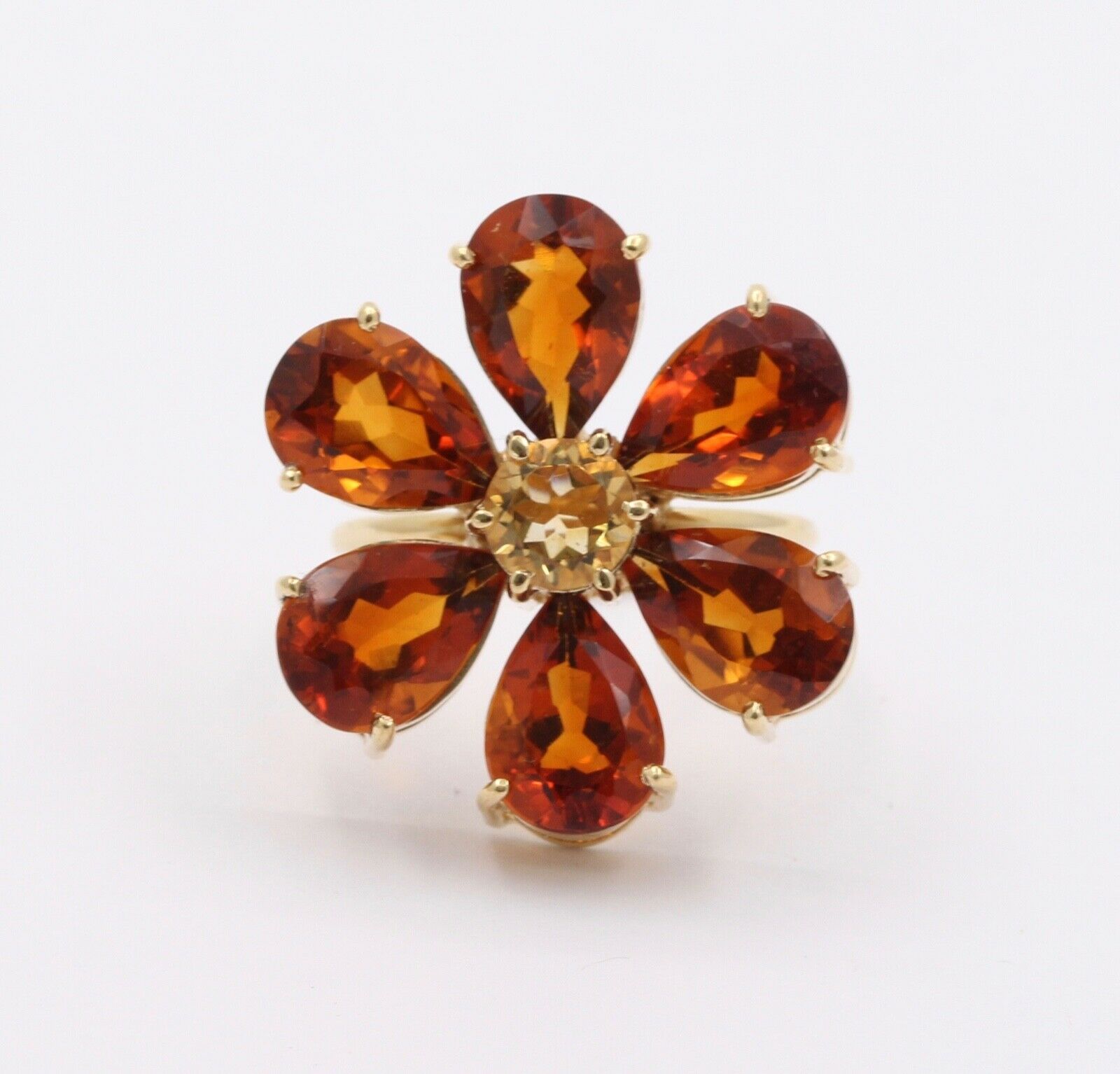 Vintage Flower Fire Citrine 18K Yellow Gold Ring