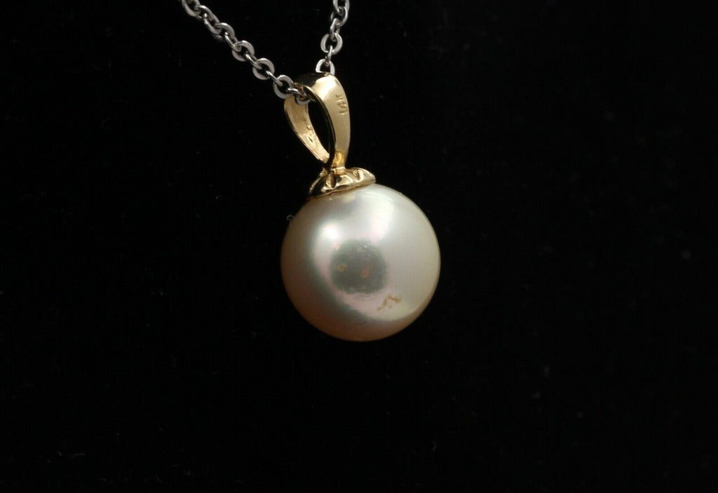 Classic Elegant Large 11.7 mm Golden Pearl Vintage Gold Pendant, Necklace.