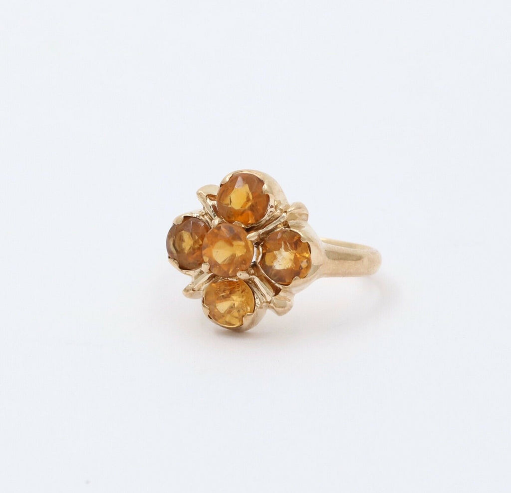 Vintage 14K Yellow Gold Citrine Flower Ring, Cocktail Ring
