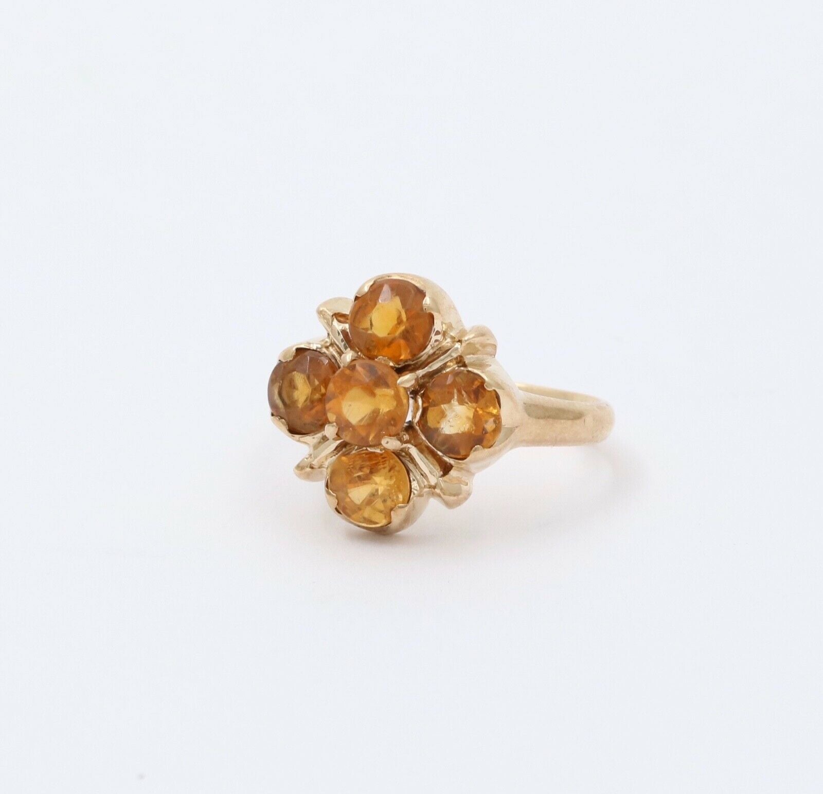 Vintage 14K Yellow Gold Citrine Flower Ring, Cocktail Ring
