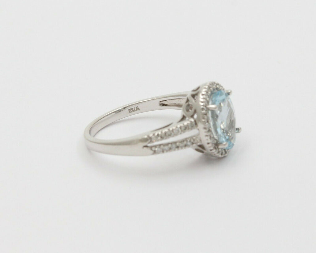 Vintage 14K White Gold Aquamarine Diamond Alternative Ring