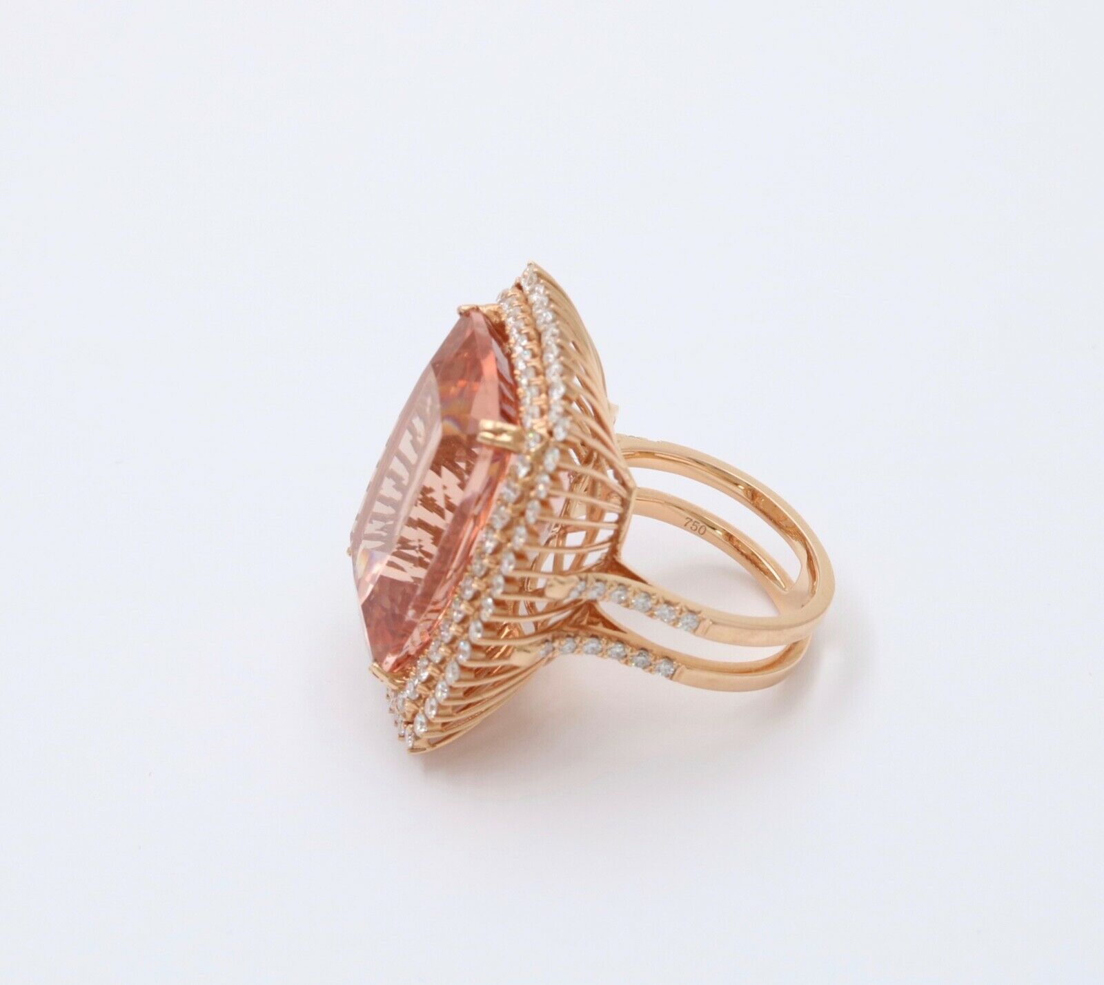 Huge Cocktail Morganite Diamonds 18K Rose Gold Ring