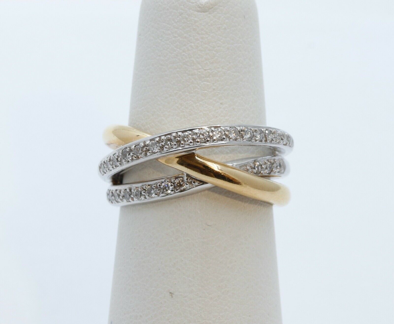 Vintage Diamonds 14K White Yellow Gold Trinity Ring