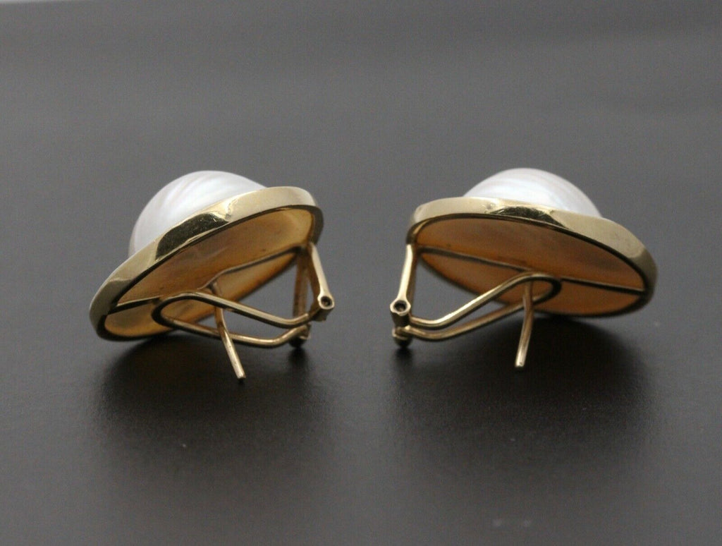 Vintage Mabe Pearl 14K Yellow Gold Earrings