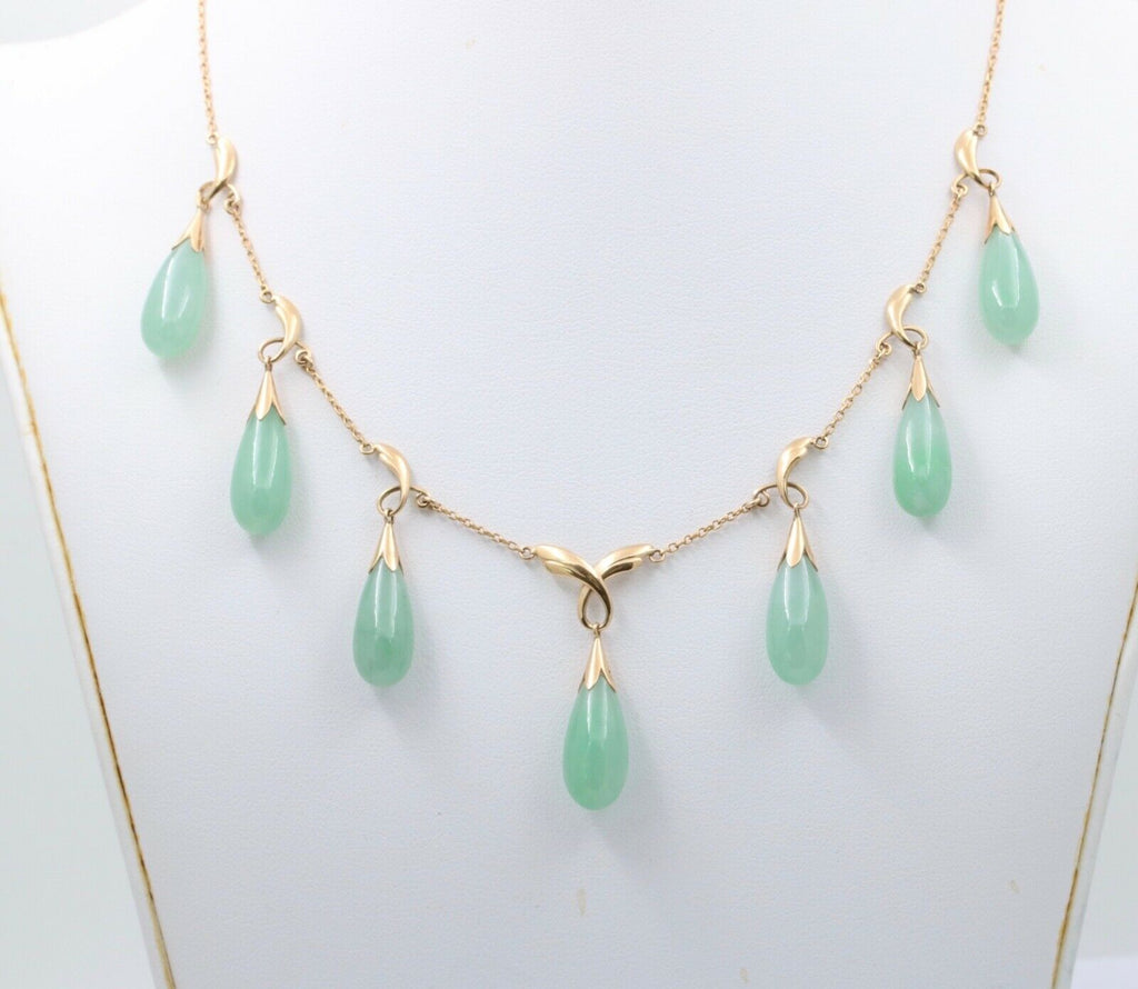 Vintage Jade 14K Chandelier 14K Yellow Gold Necklace