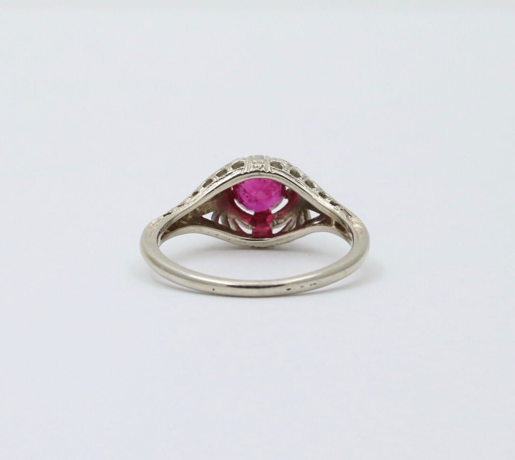 Art Deco 18K White Gold Filigree Ring Band, Engagement Ring
