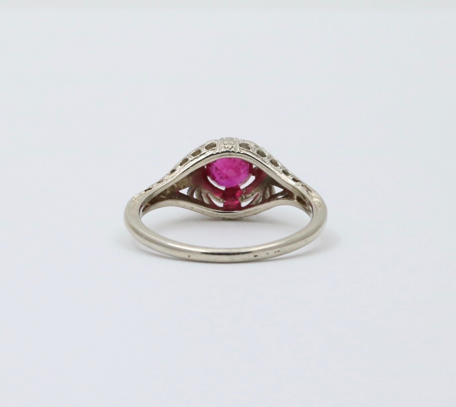 Art Deco 18K White Gold Filigree Ring Band, Engagement Ring