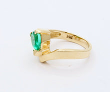 Load image into Gallery viewer, Vintage Modernist Emerald Diamonds 14K Yellow Gold Bypass Ring
