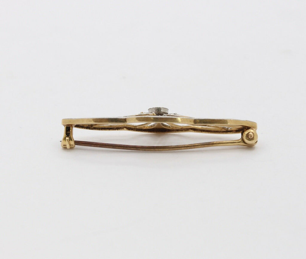 Vintage Art Deco 14K Yellow and White Gold Diamond Brooch Pin