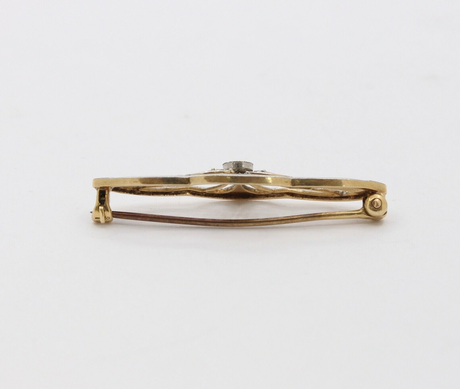 Vintage Art Deco 14K Yellow and White Gold Diamond Brooch Pin