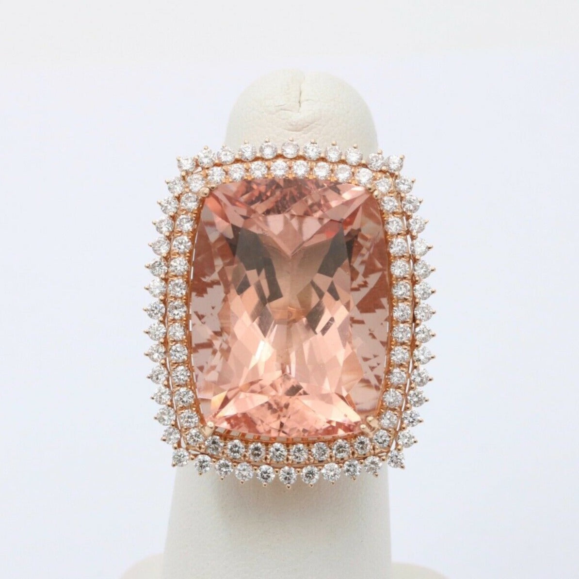 Huge Cocktail Morganite Diamonds 18K Rose Gold Ring