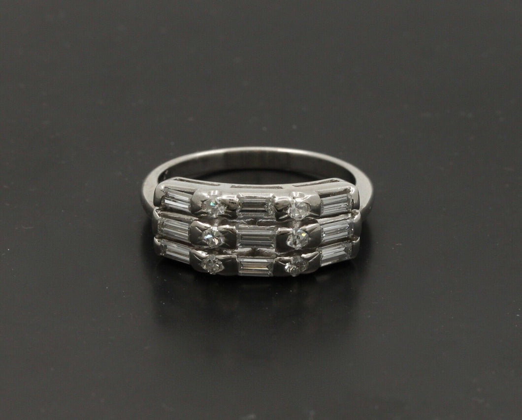 Vintage Baguette Round Platinum Wedding Band