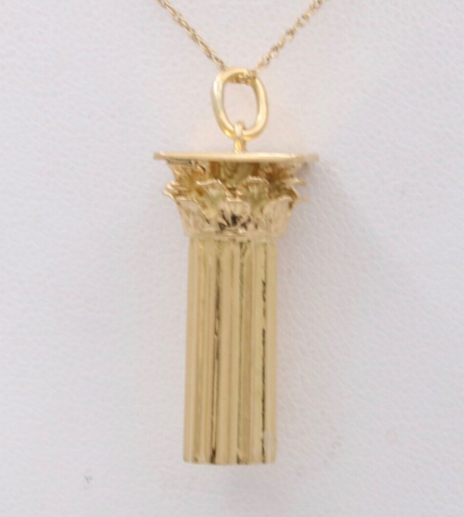 Vintage Greek Corinthian Column 18K Yellow Gold Pendant Charm