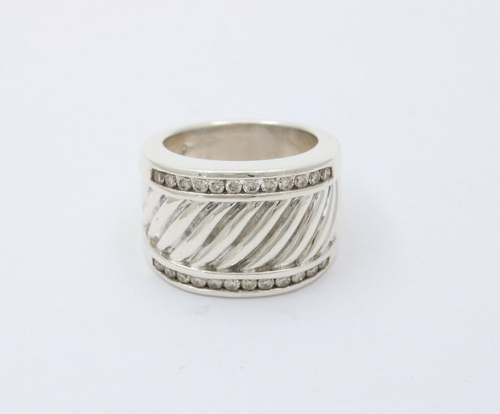Classic David Yurman Sterling Silver Diamond Ring Band