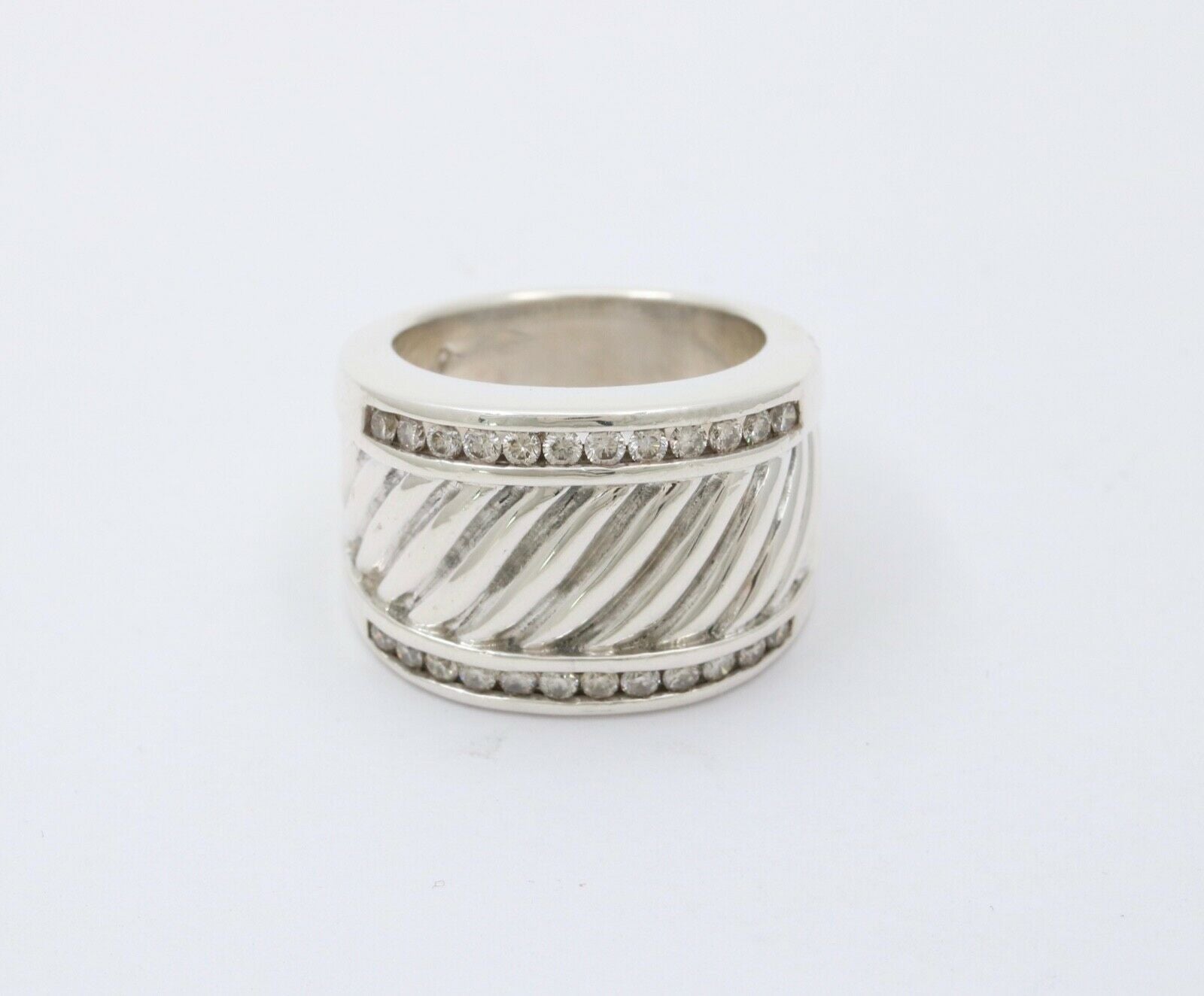 Classic David Yurman Sterling Silver Diamond Ring Band