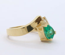 Load image into Gallery viewer, Vintage Modernist Emerald Diamonds 14K Yellow Gold Bypass Ring
