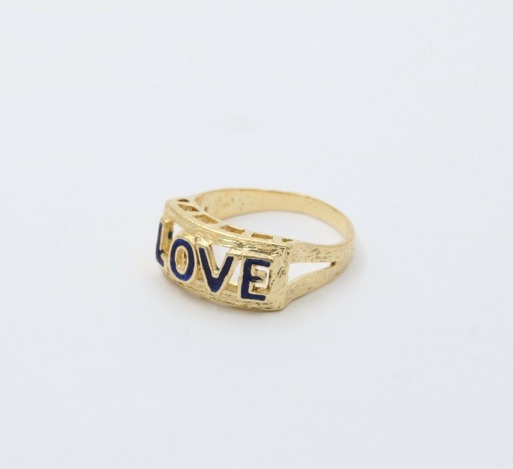 Vintage Love Blue Enamel 18K Yellow Gold Ring
