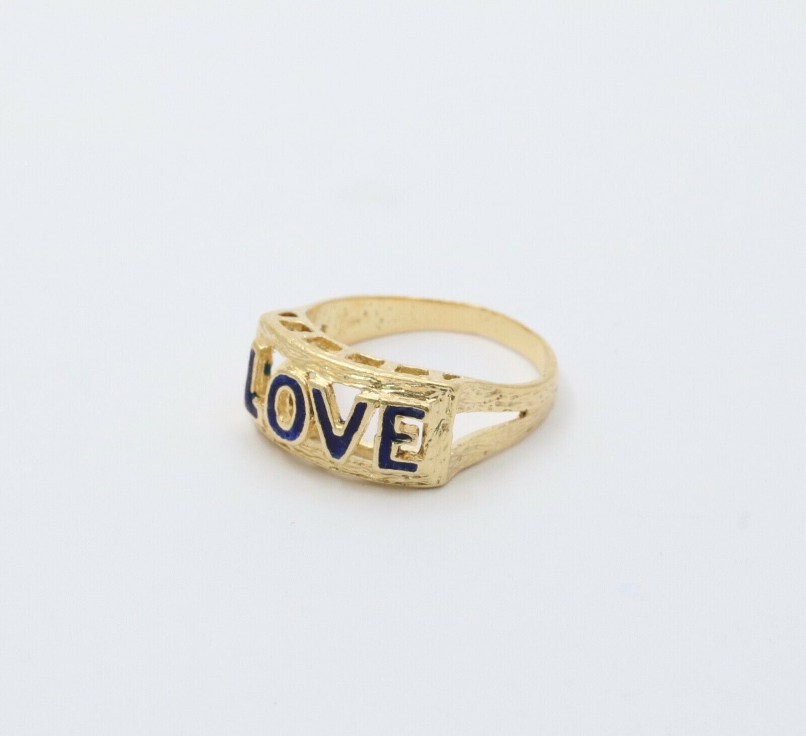 Vintage Love Blue Enamel 18K Yellow Gold Ring
