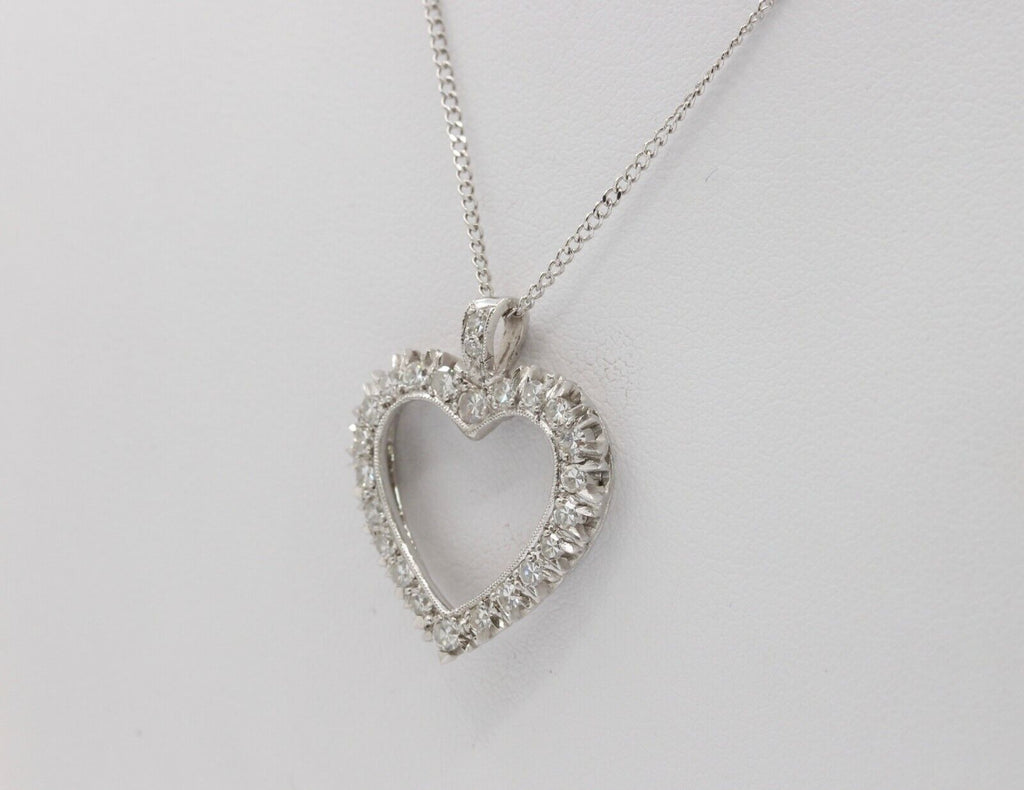 14K White Gold Diamond Heart Pendant