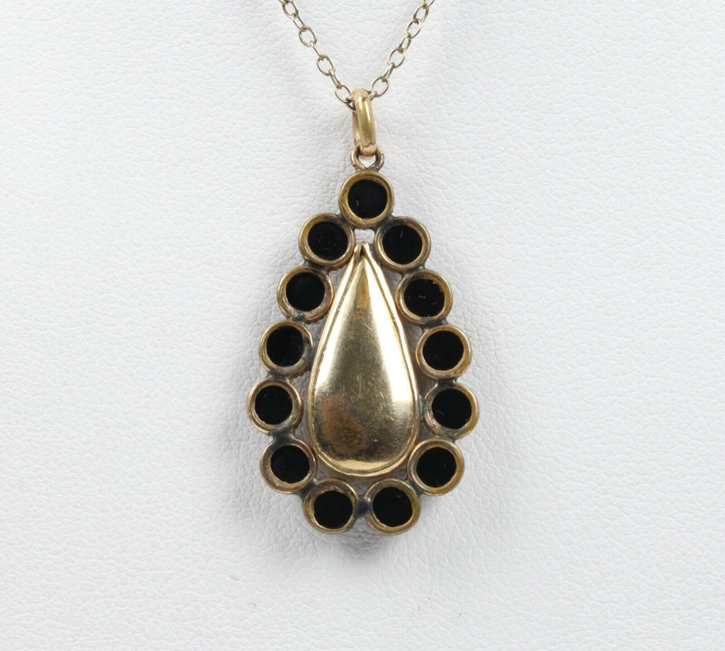Victorian Teardrop Pendant Onyx Gold Filled