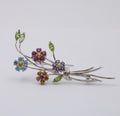Vintage Flower Bouquet Multi Stone 14K White Gold Brooch