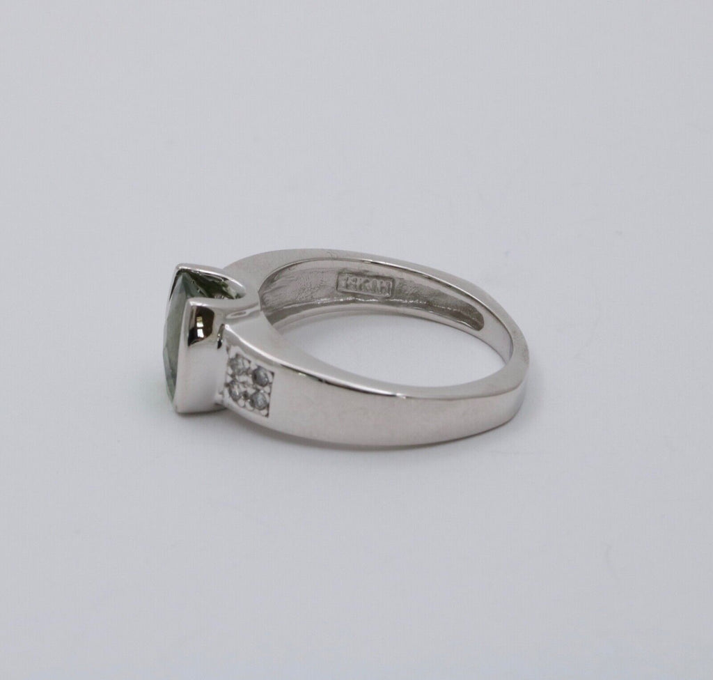 Vintage 14K White Gold Green Tourmaline and Diamond Ring, Engagement Ring
