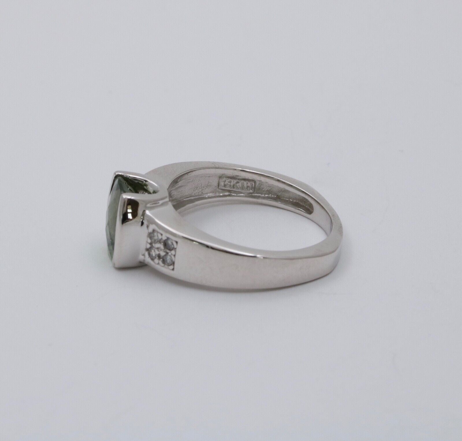 Vintage 14K White Gold Green Tourmaline and Diamond Ring, Engagement Ring