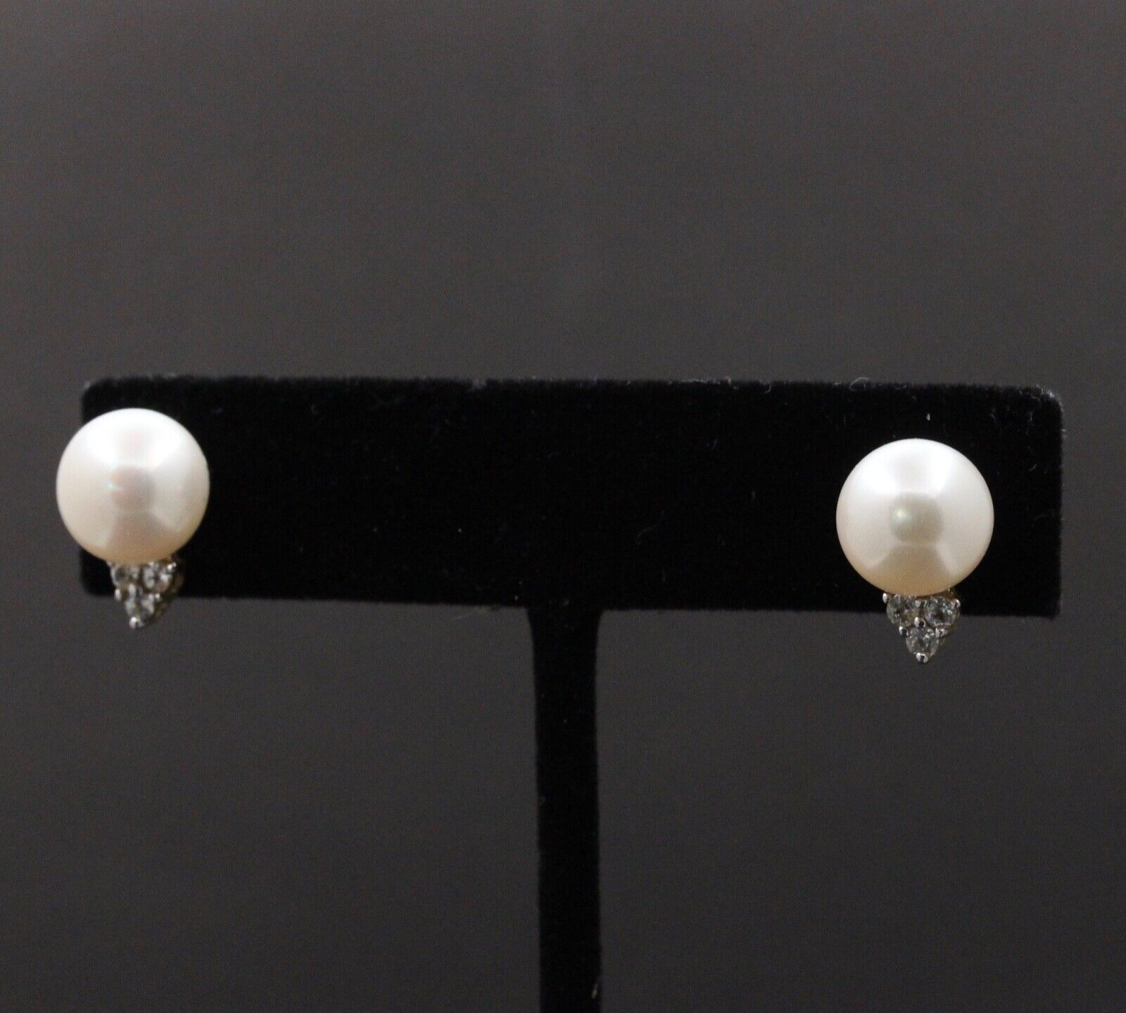 Classic 10K Yellow Gold 9.8 mm Pearl & Diamond Studs Earrings,