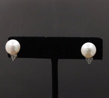 Load image into Gallery viewer, Classic 10K Yellow Gold 9.8 mm Pearl &amp; Diamond Studs Earrings,
