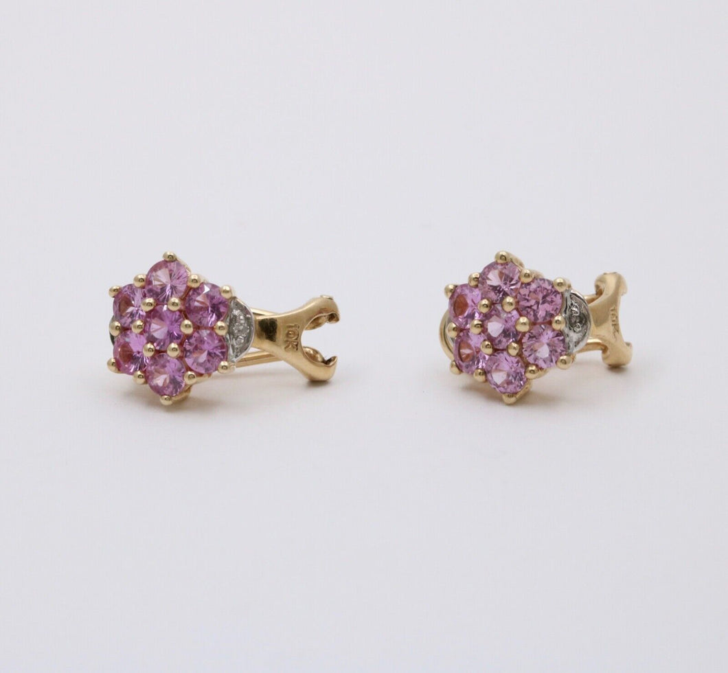 Vintage Pink Tourmaline Diamonds 10K Yellow White Gold Earrings