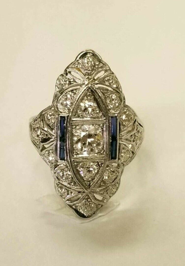 Art Deco Ladies Diamonds Sapphires Platinum Ring