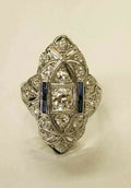 Art Deco Ladies Diamonds Sapphires Platinum Ring