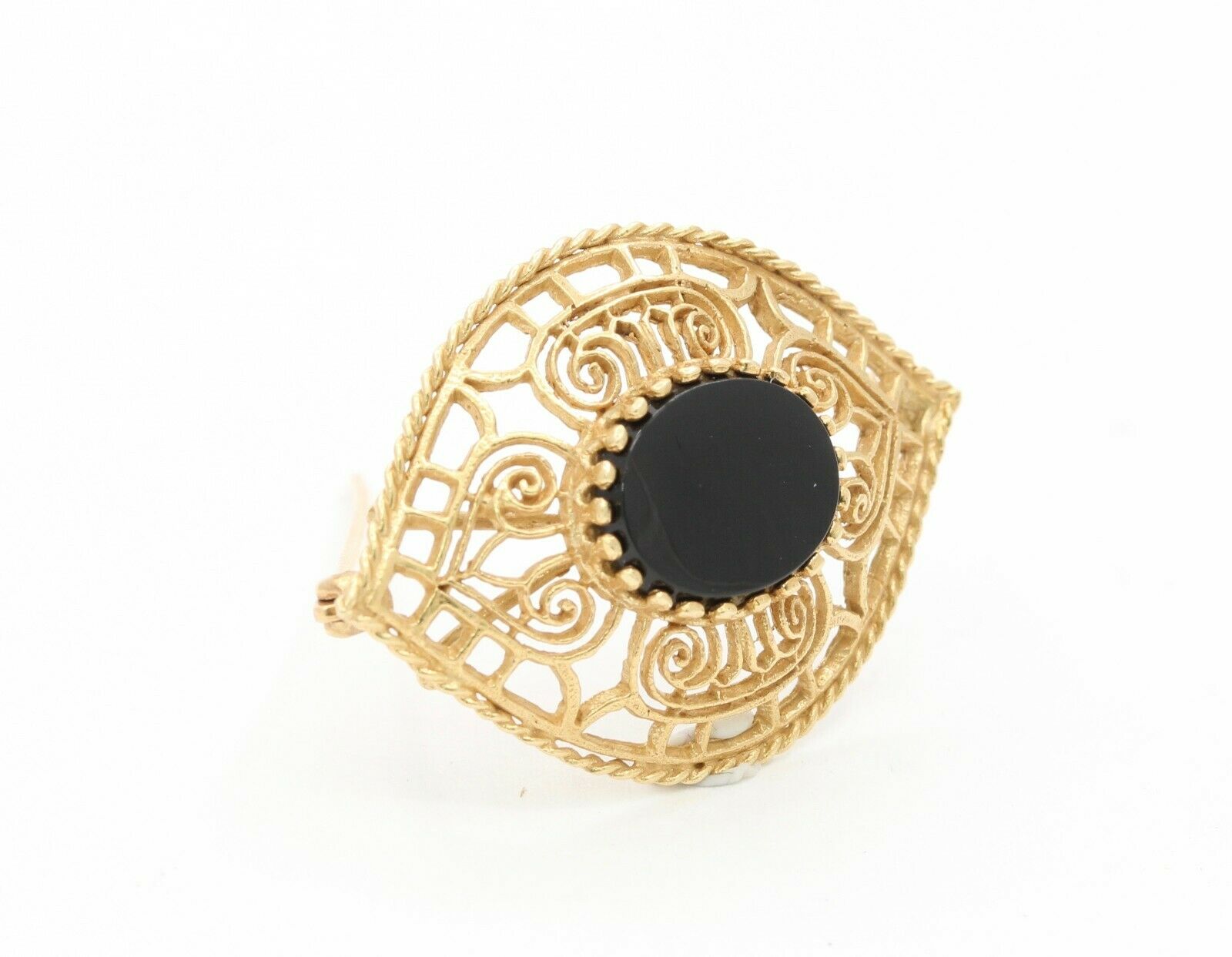 Vintage 14K Yellow Gold Black Onyx Eye Brooch