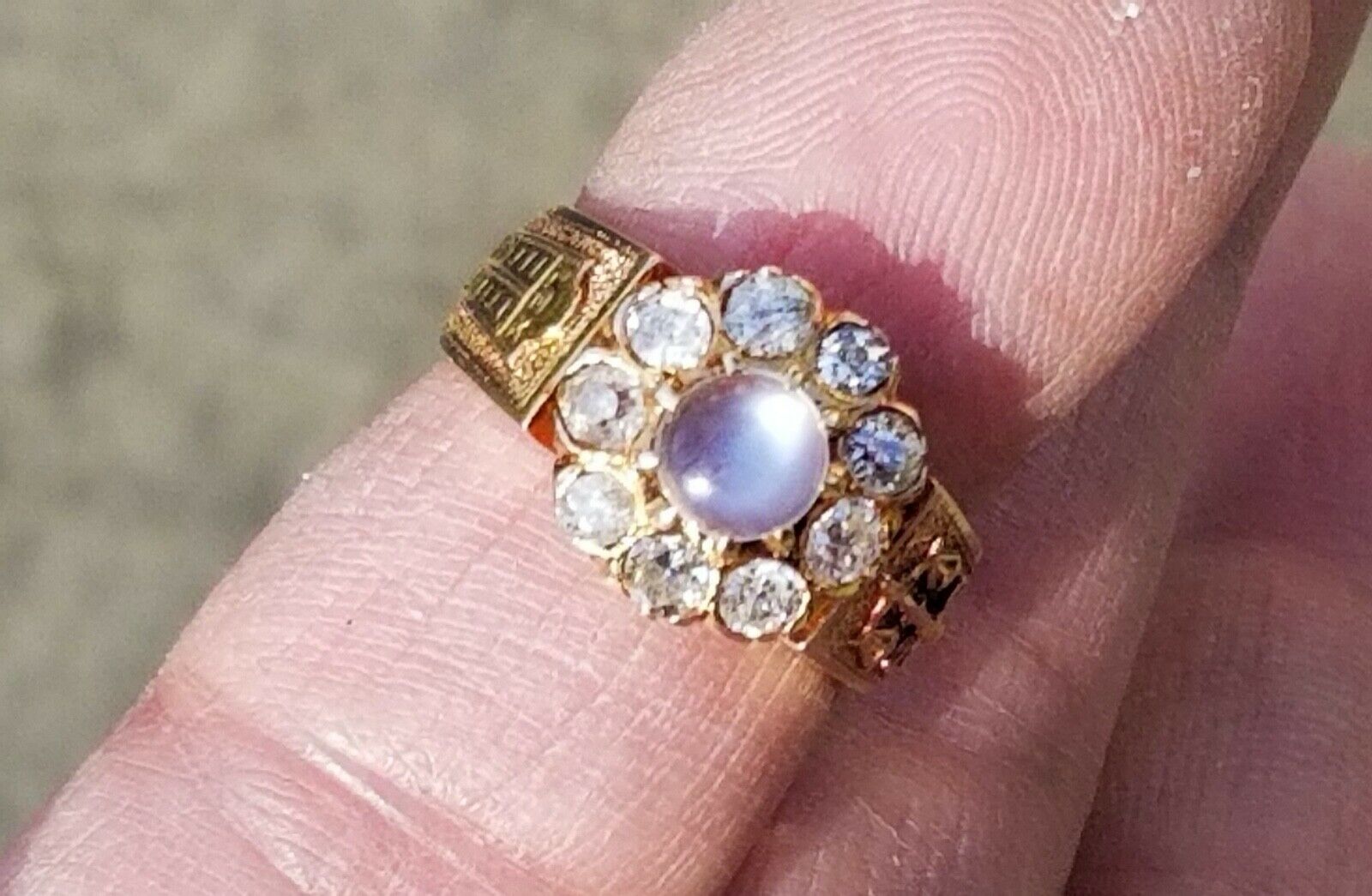 Important Historical Georgian Old Mine Diamonds Moonstone 18K Rose Gold Ring
