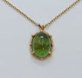 Vintage Cabochon Green Tourmaline 14K Yellow Gold Pendant