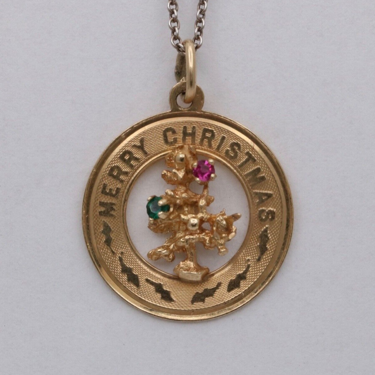 Vintage 14K Yellow Gold Merry Christmas, Christmas Tree Charm