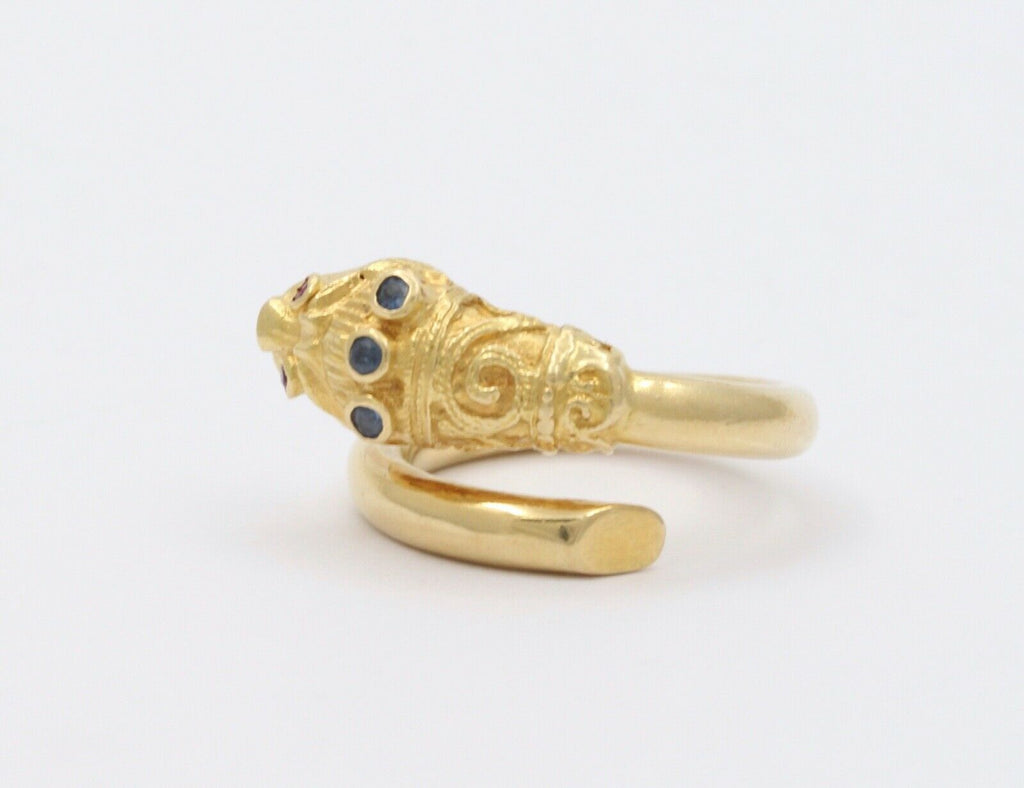 Vintage 18K Yellow Gold Dragons Head Ring