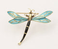 Vintage Estate 14K Gold Enamel Dragonfly Brooch, Pin.