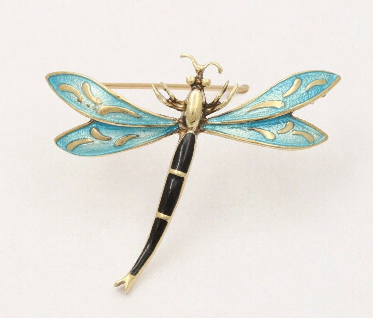 Vintage Estate 14K Gold Enamel Dragonfly Brooch, Pin.