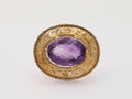Victorian Revival Oval Amethyst 14K Yellow Gold Brooch Pin