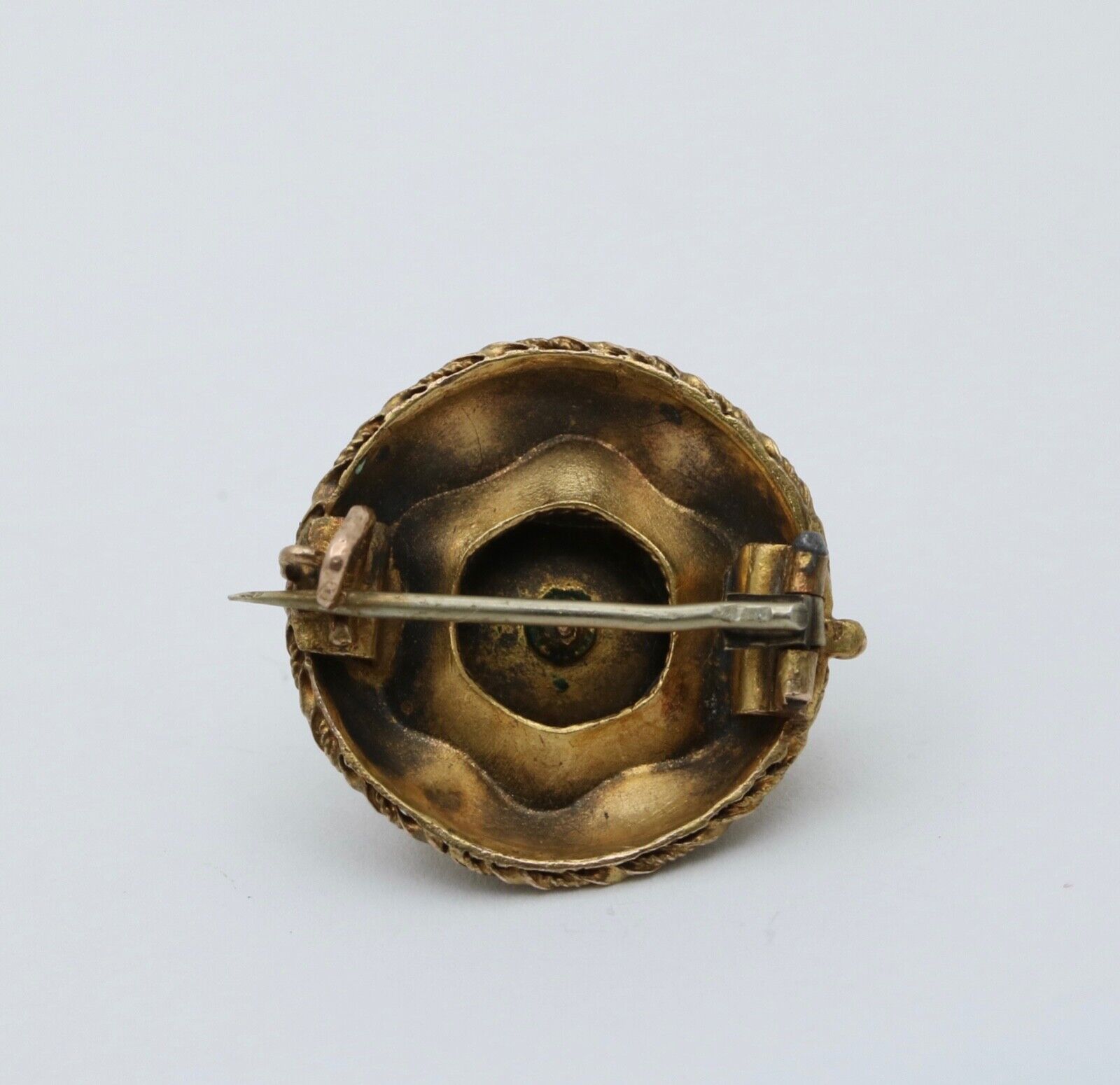 Antique Etrascan Revival 14K Yellow Gold Pearl Brooch.